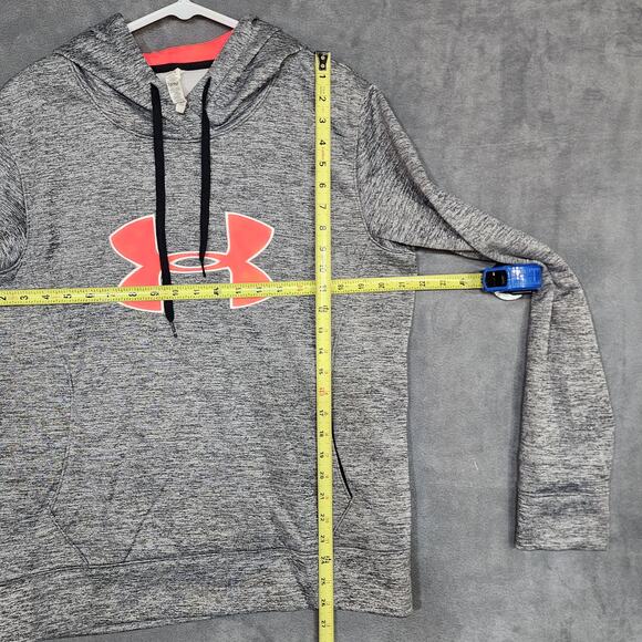 Under Armour Big Logo Hoodie Sweatshirt Large Gray Black Semi Fitted - Picture 8 of 8